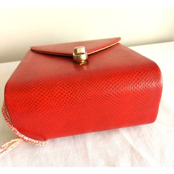 Vintage 80s Ande Hard Shell Red embossed snakeskin leather crossbody clutch bag - Picture 6 of 12